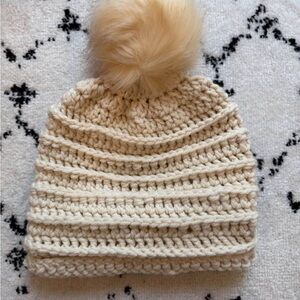 Handcrafted Cozy Cream Crochet Pom-Pom Beanie
